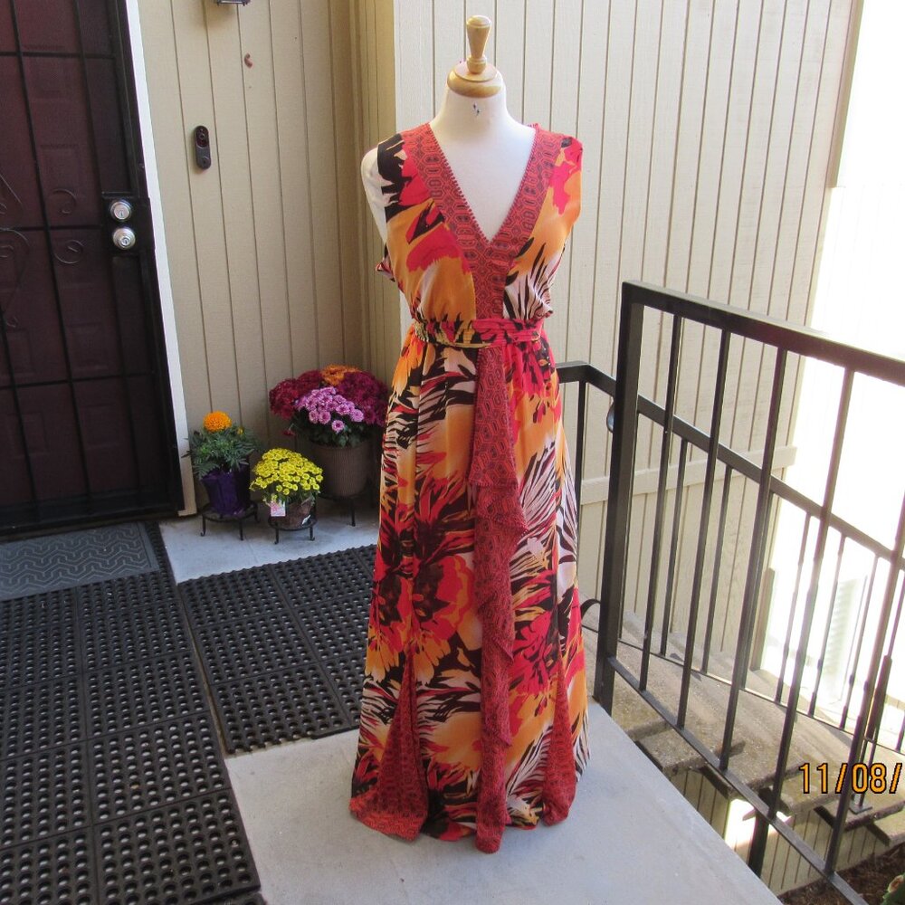 #419  NEW WOMAN'S LONG TRIBAL CHIFFON DRESS BY PER UNA  (SIZE 14US / 18UK)